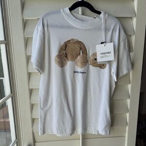 Palm Angels White Tee with Brown Teddy Design